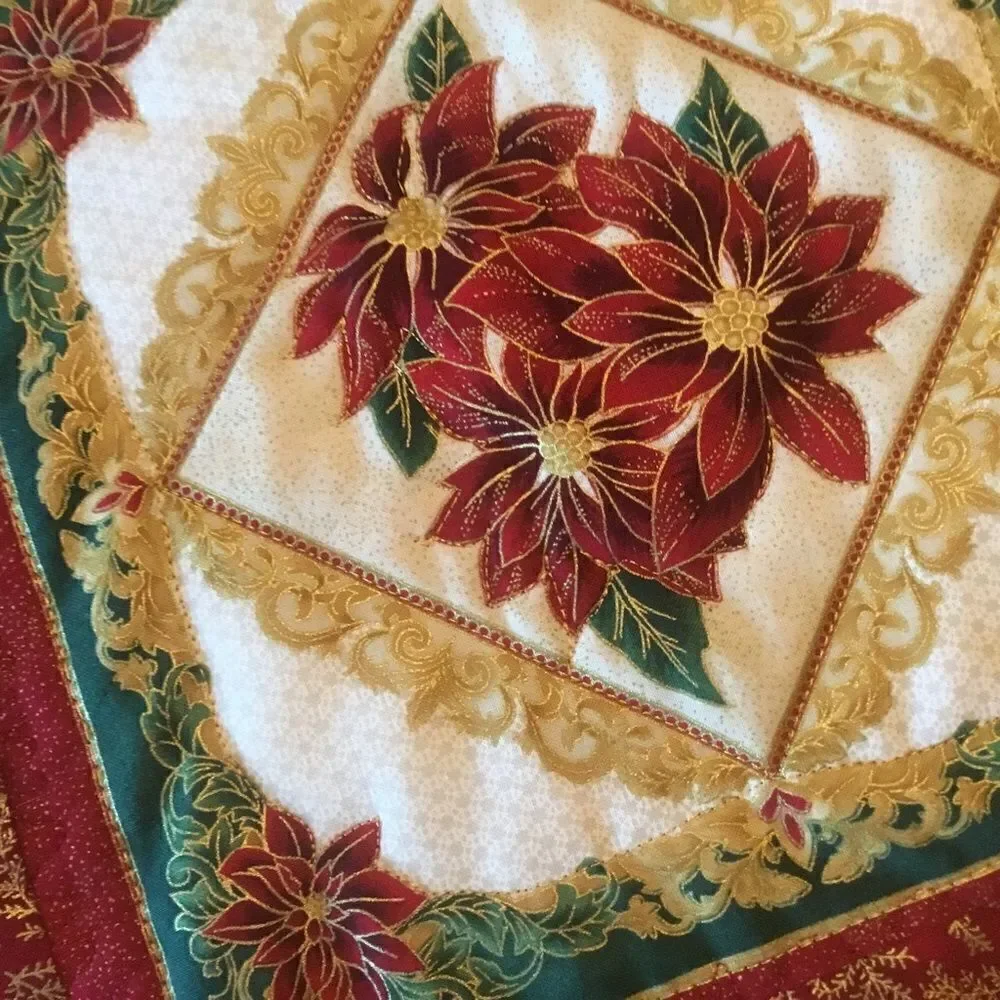 NWT. Hand Crafted Gorgeous Metallic Quilted Holiday Runner.  REVERSIBLE